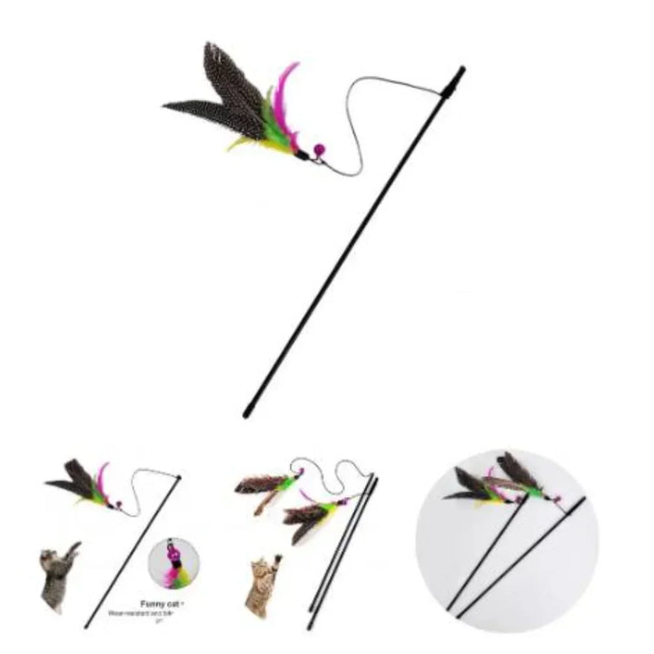 Interactive Cat Toy Wand with Bell and Feathers