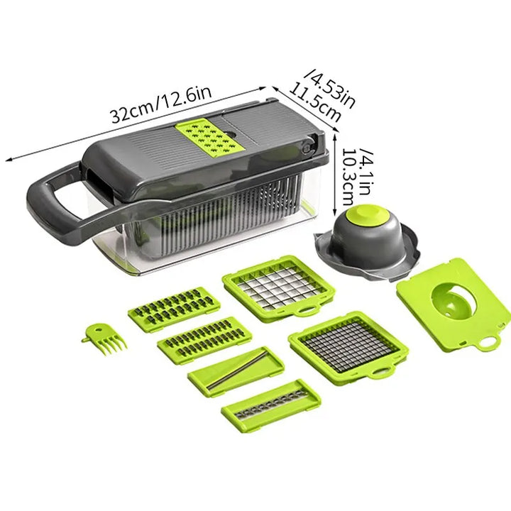 Cortador Multifuncional 12 em 1 Verde e Preto com Cesta.