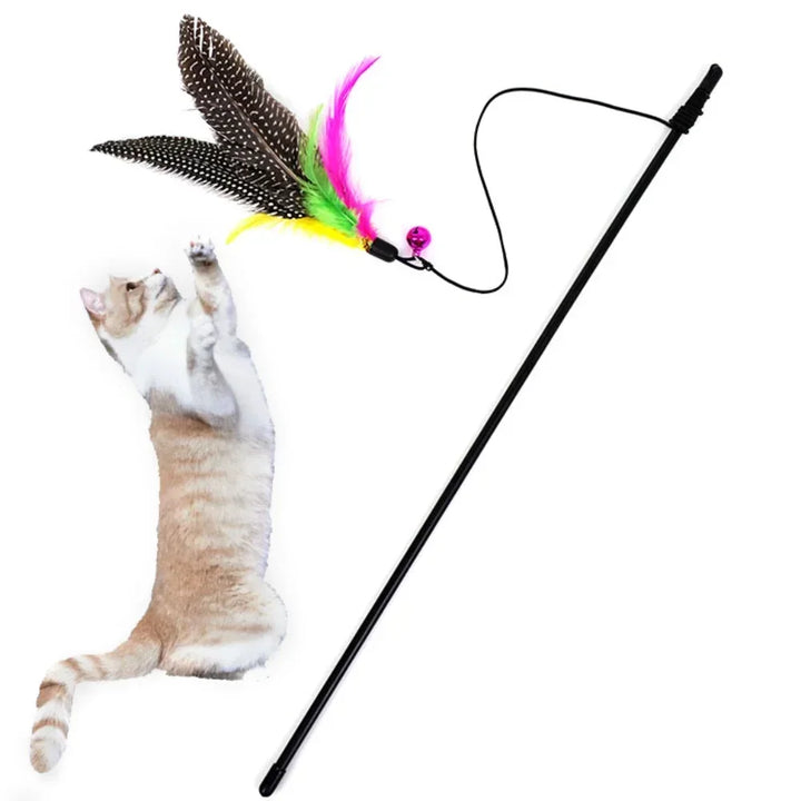 Interactive Cat Toy Wand with Bell and Feathers