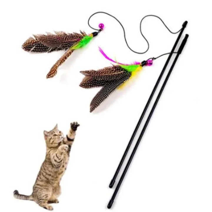 Interactive Cat Toy Wand with Bell and Feathers